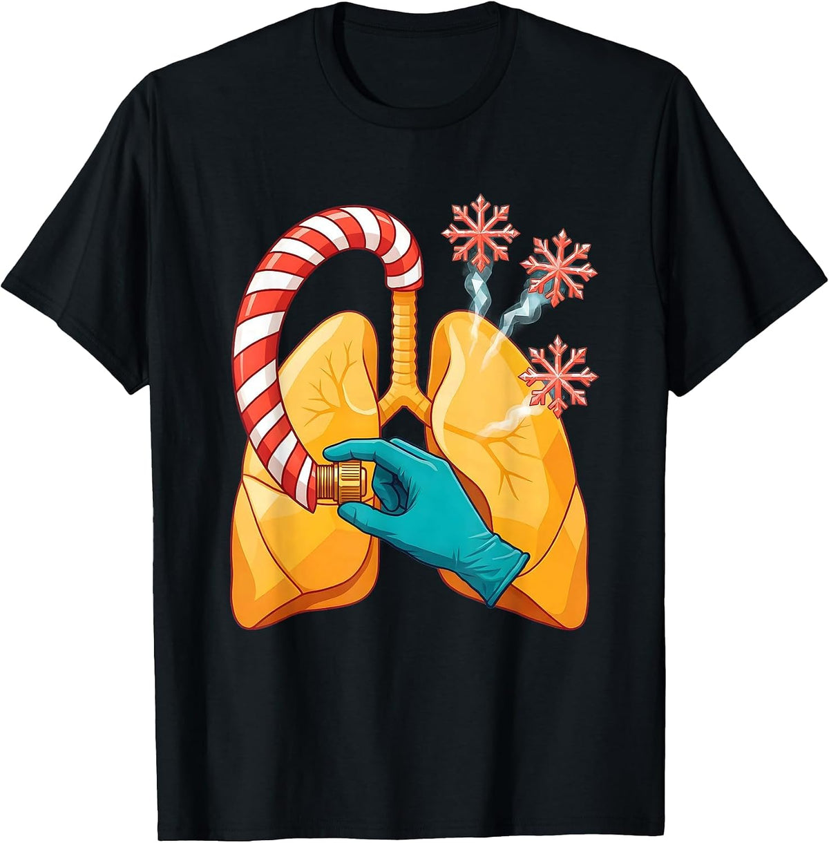 Men's Candy Cane Breathing Circuit Respiratory Therapist Christmas T-Shirt - Black