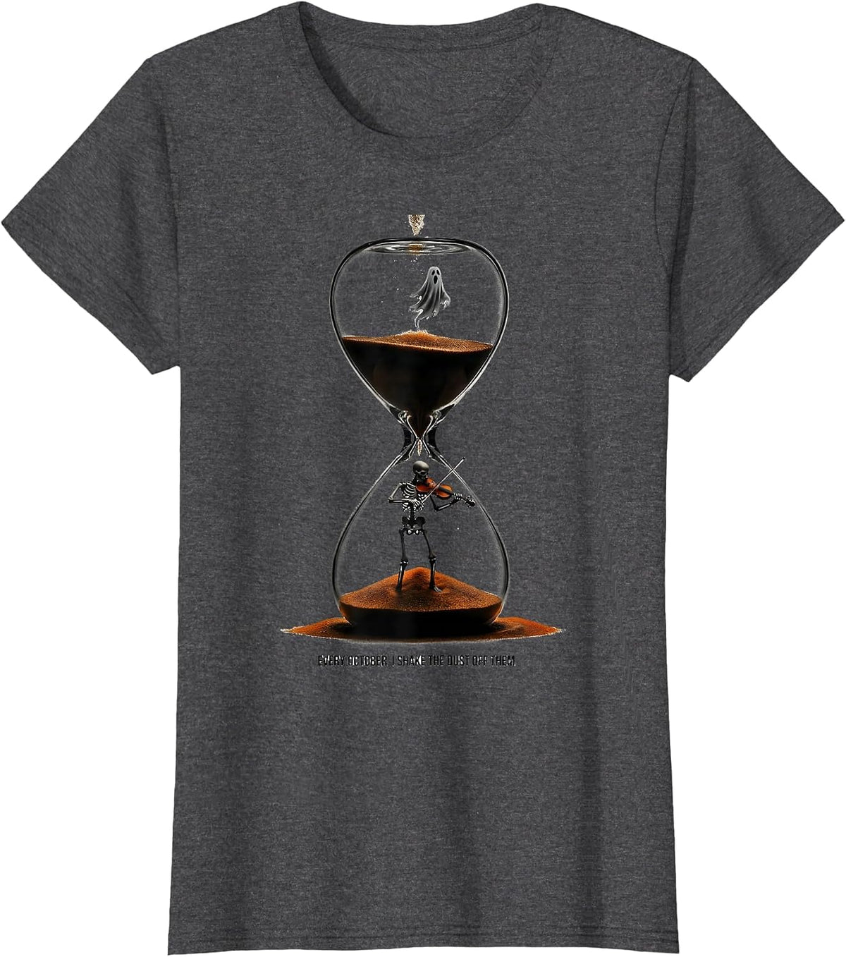 Women's Every October, I Shake The Dust Off Them Music Teacher T-Shirt - Dark Heather Grey