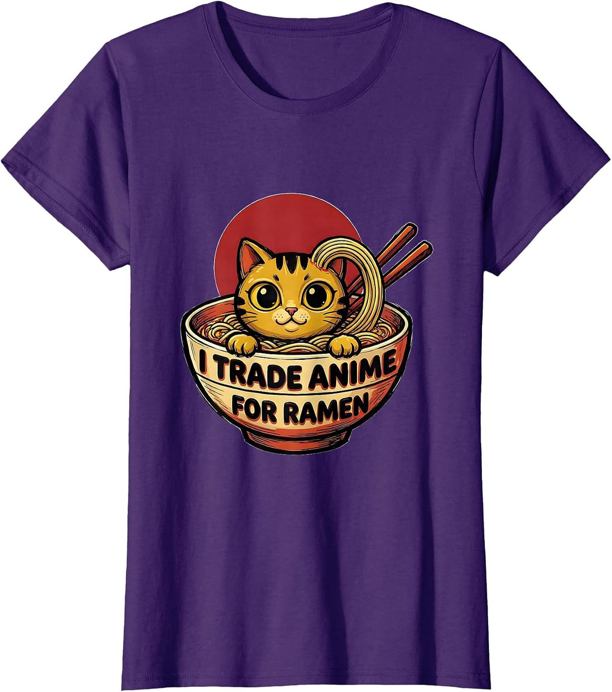 Women's I Trade Anime For Ramen Funny Kawaii Cat Anime Gift T-Shirt - Purple