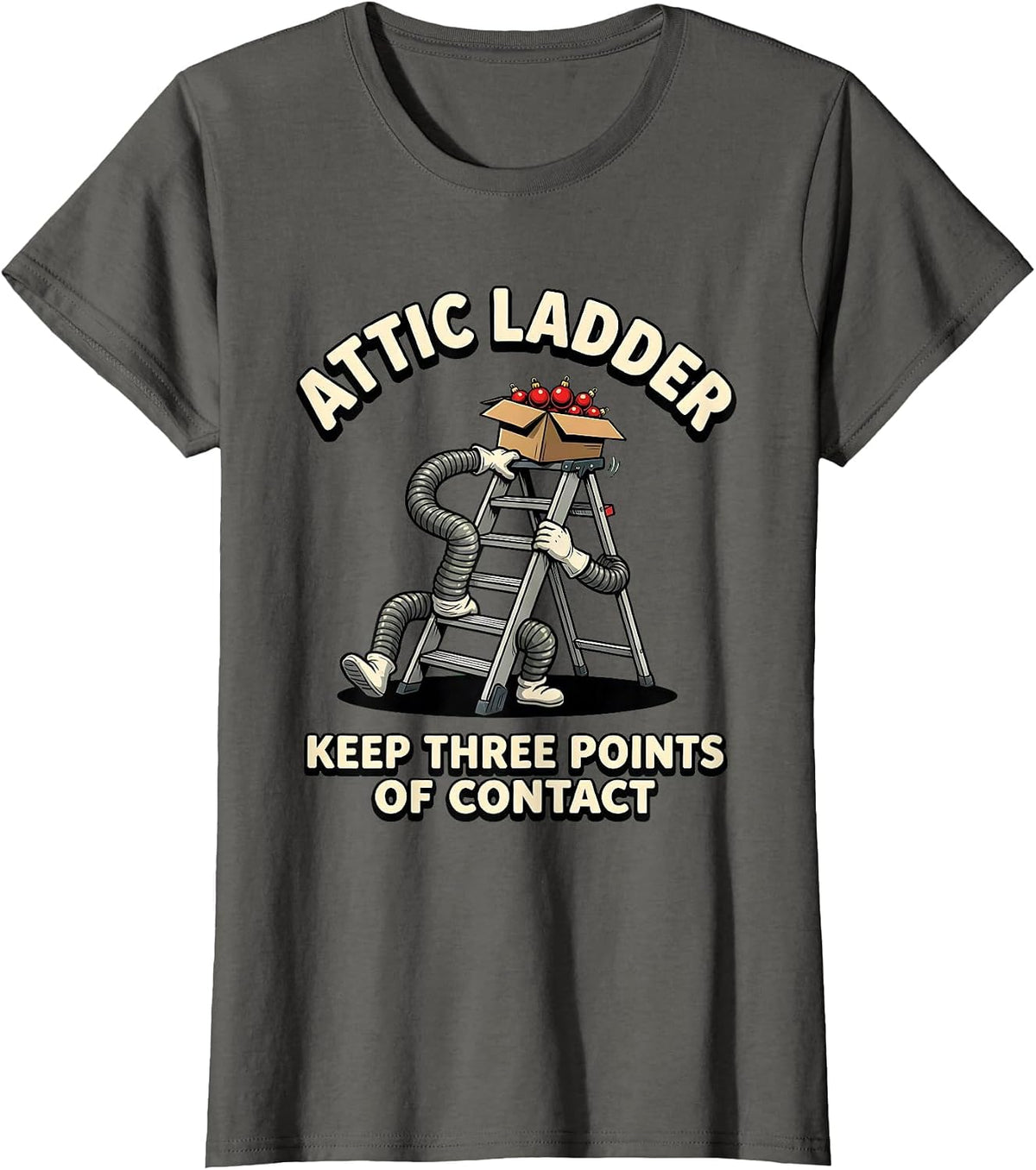 Women's Attic Ladder Keep Three Points of Contact Funny Physical T-Shirt - Asphalt Grey