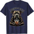 I Drink It Cold Funny Pitbull Drinking Iced Coffee Humor T-Shirt - Navy Blue