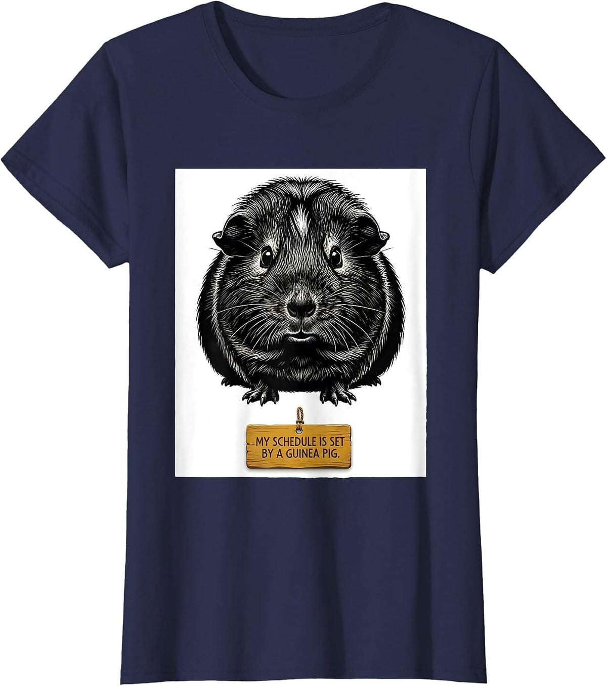 Women's My Schedule Is Set By A Guinea Pig Funny Guinea Pig Lover T-Shirt - Navy Blue