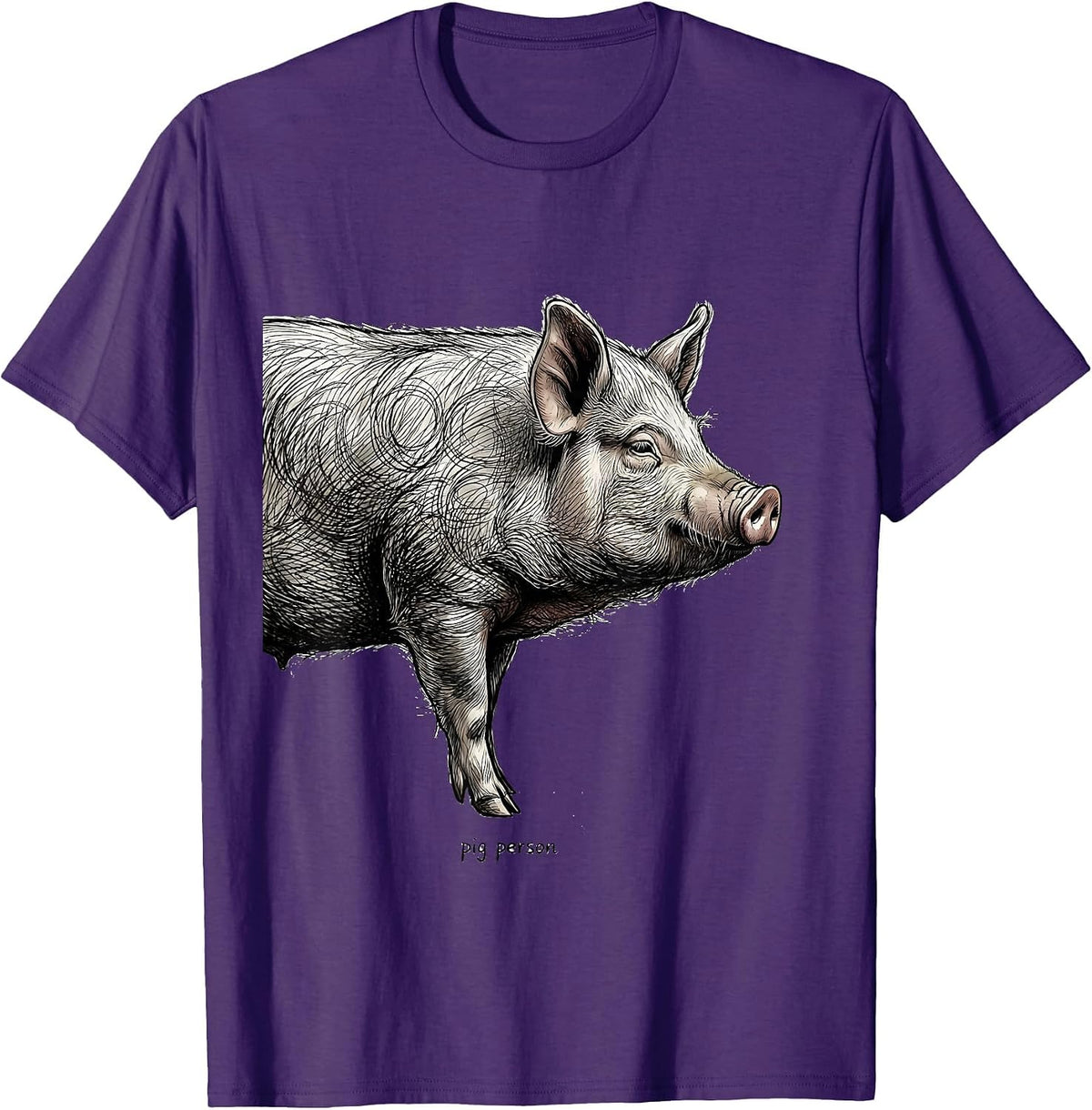 pig person Minimalist Scribble Line Art Animal Graphic T-Shirt - Purple