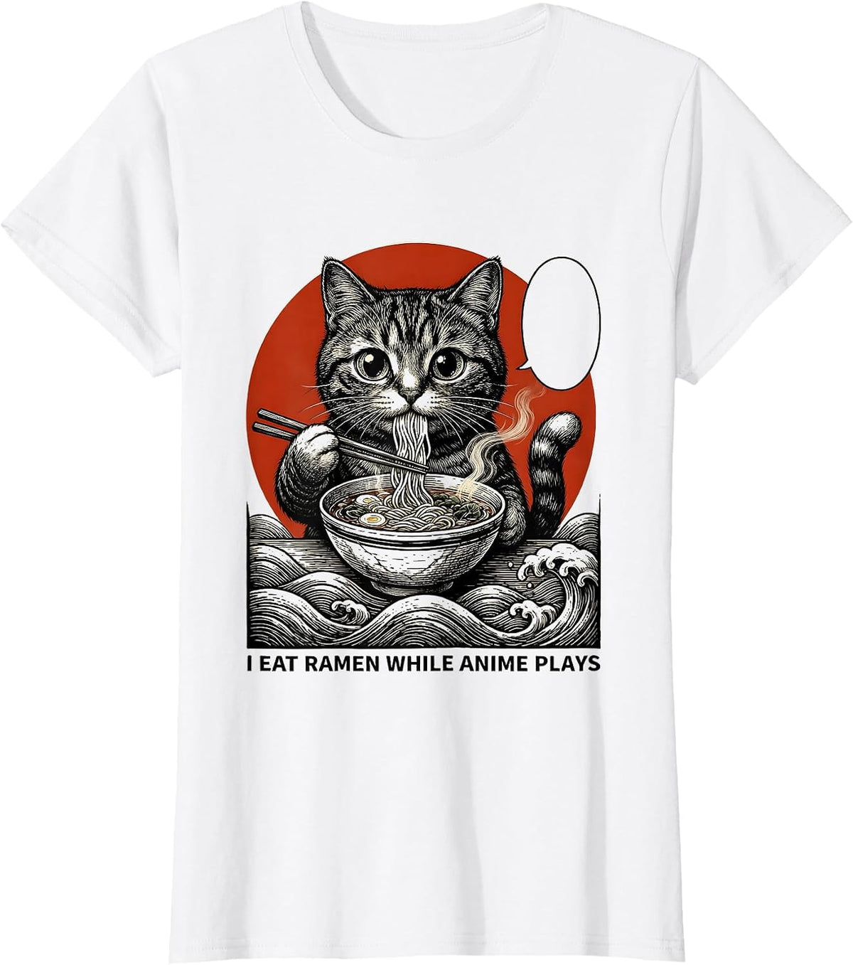 Women's I Eat Ramen While Anime Plays Kawaii Anime Cat Gift T-Shirt - White