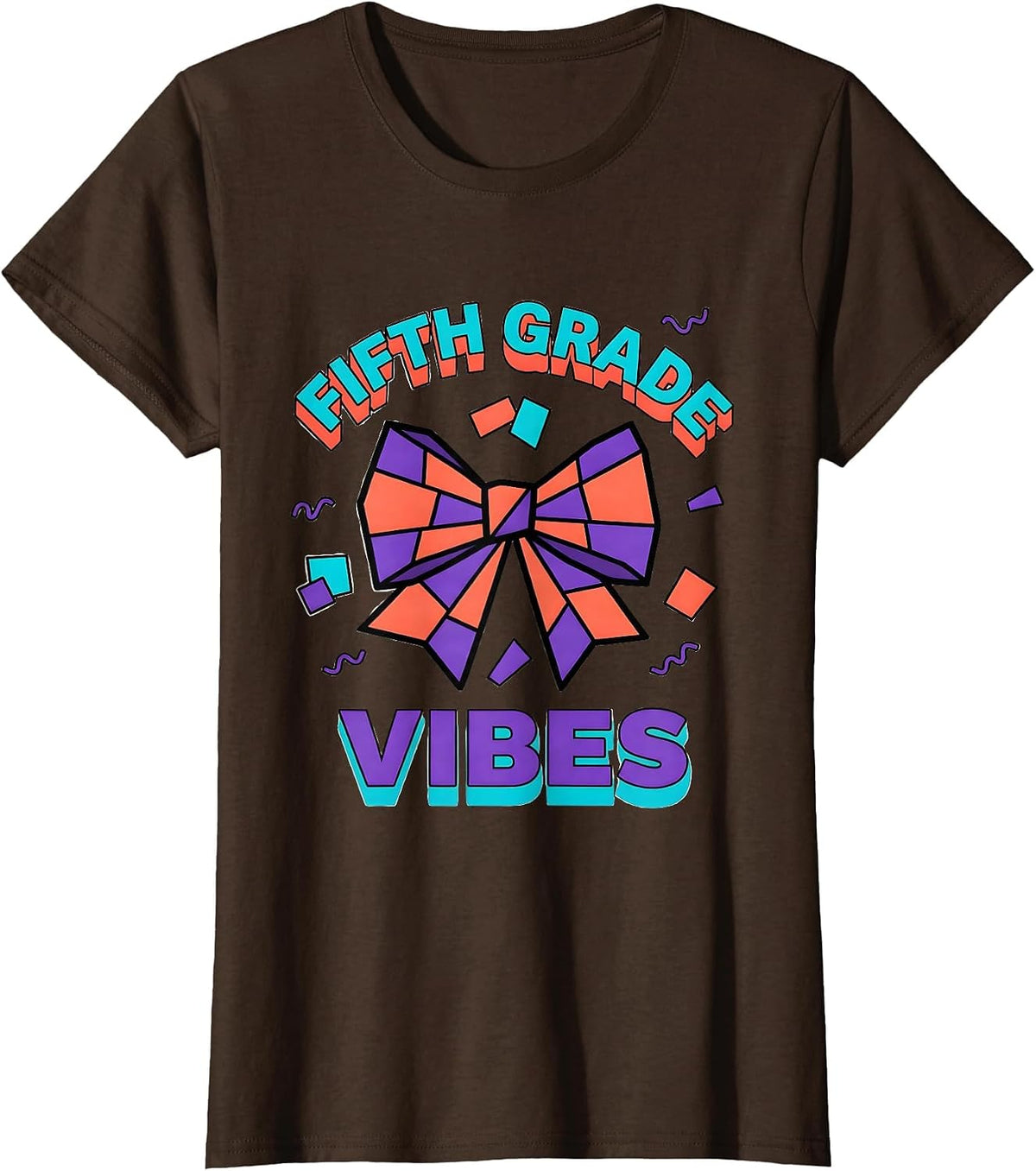 Women's Fifth Grade Vibes Memphis Postmodern Coquette Bow Back T-Shirt - Brown