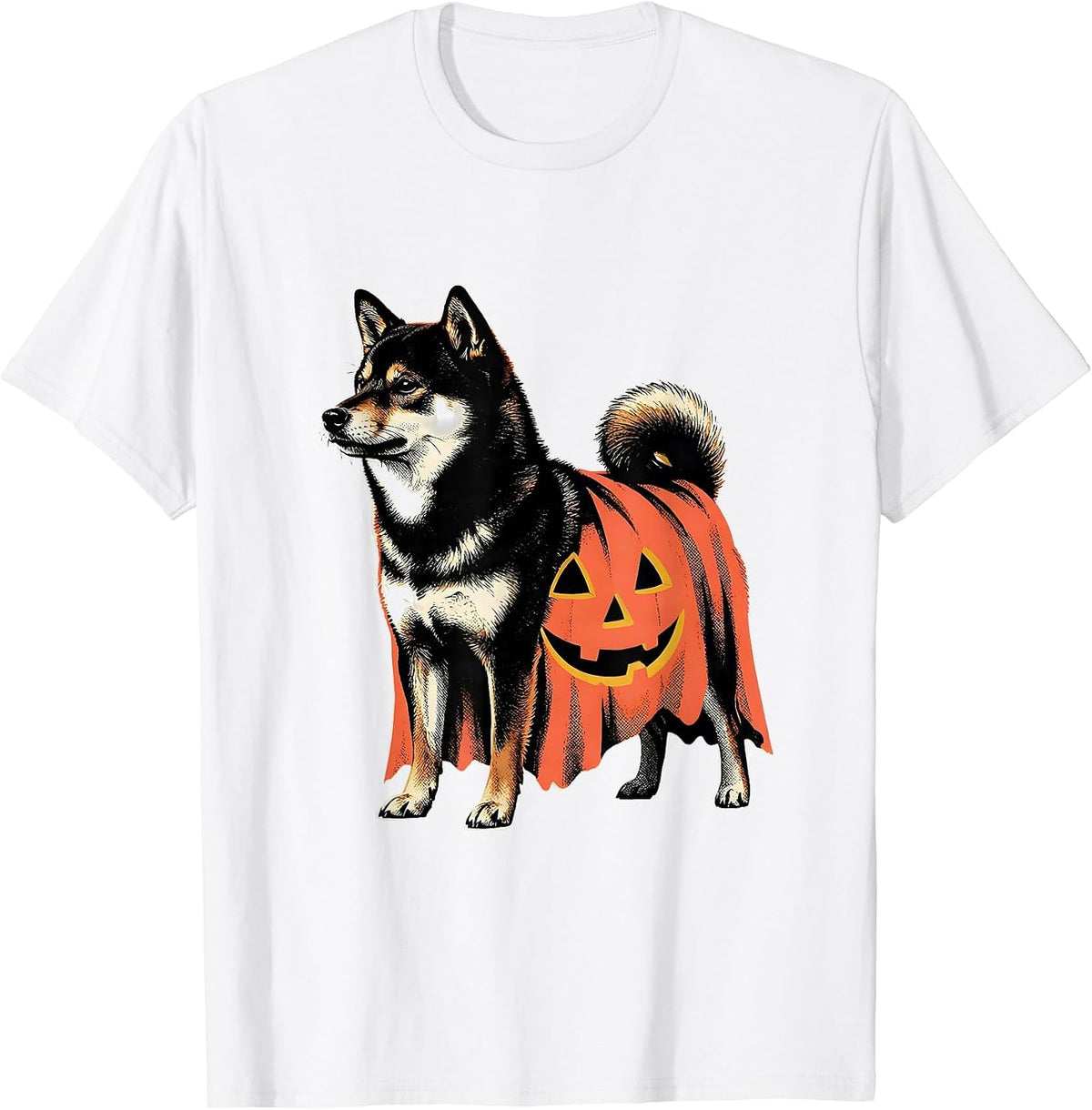 Men's Shiba Inu Ghost Pumpkin Midcentury Modern Halloween T-Shirt - White