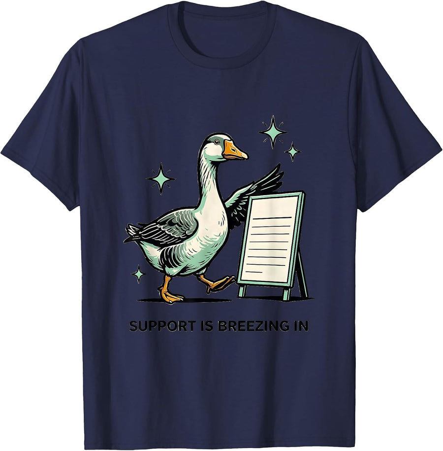 Support Is Breezing In Bold Bubbly Special Education Teacher T-Shirt - Navy Blue