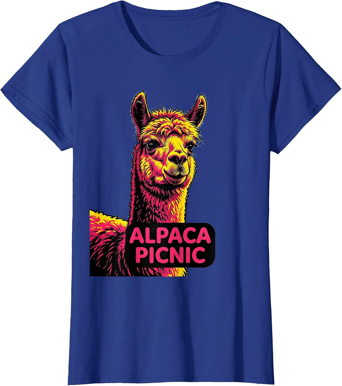 Women's Alpaca Picnic Pop Art Funny Alpaca Lover Humor T-Shirt - Royal Blue