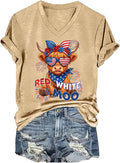 Red White and Moo Highland Cow Shirt for Women Man 4th July Funny Moo Patriotic T-Shirt - V-Neck Khaki-v