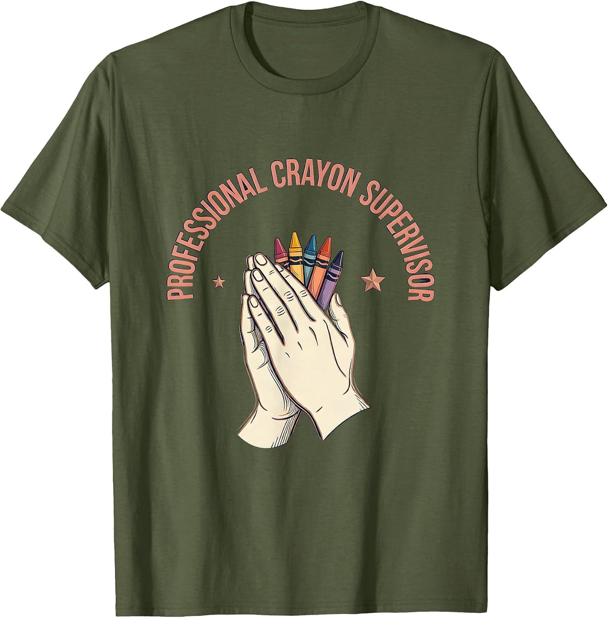 Men's Professional Crayon Supervisor Preschool Teacher T-Shirt - Olive Green