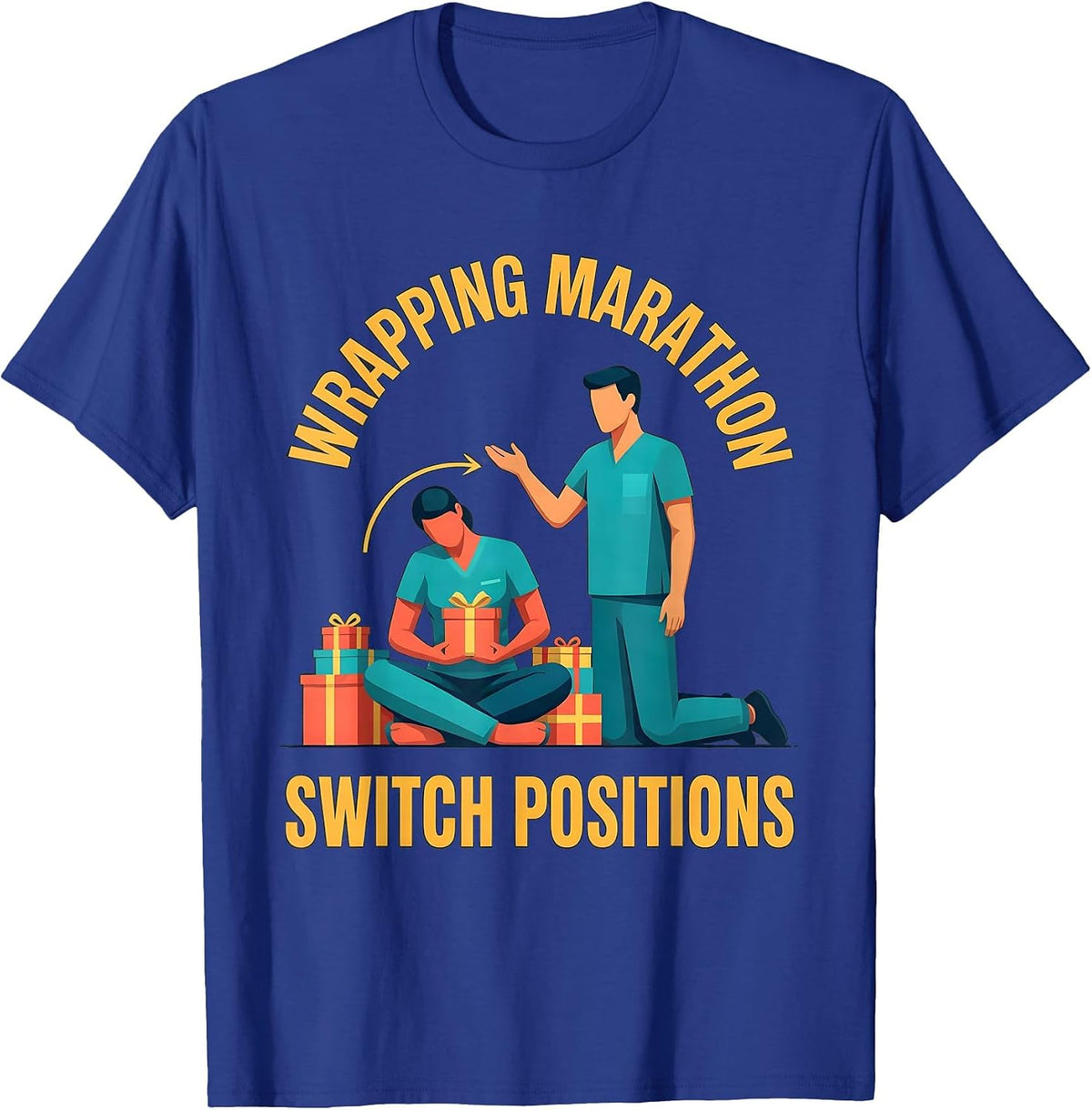 Men's Wrapping Marathon Switch Positions Funny Physical Therapist T-Shirt - Royal Blue