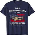 F-82 Twin Mustang Airplane American Muscle Vintage WW2 Pilot T-Shirt - Navy Blue