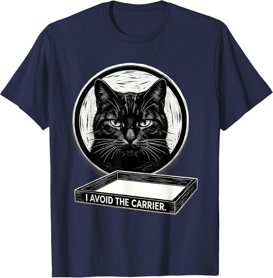 I Avoid The Carrier Funny Cat Meme Internet Humor Cat Lover T-Shirt - Navy Blue