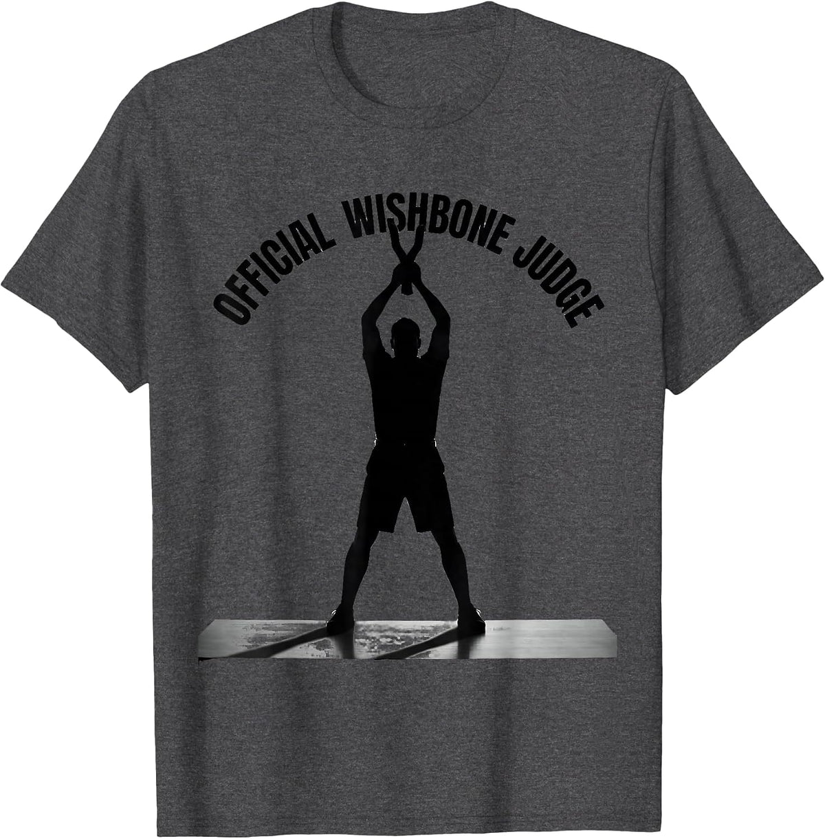 Men's Official Wishbone Judge Funny Thanksgiving Crew Turkey Humor T-Shirt - Dark Heather Grey