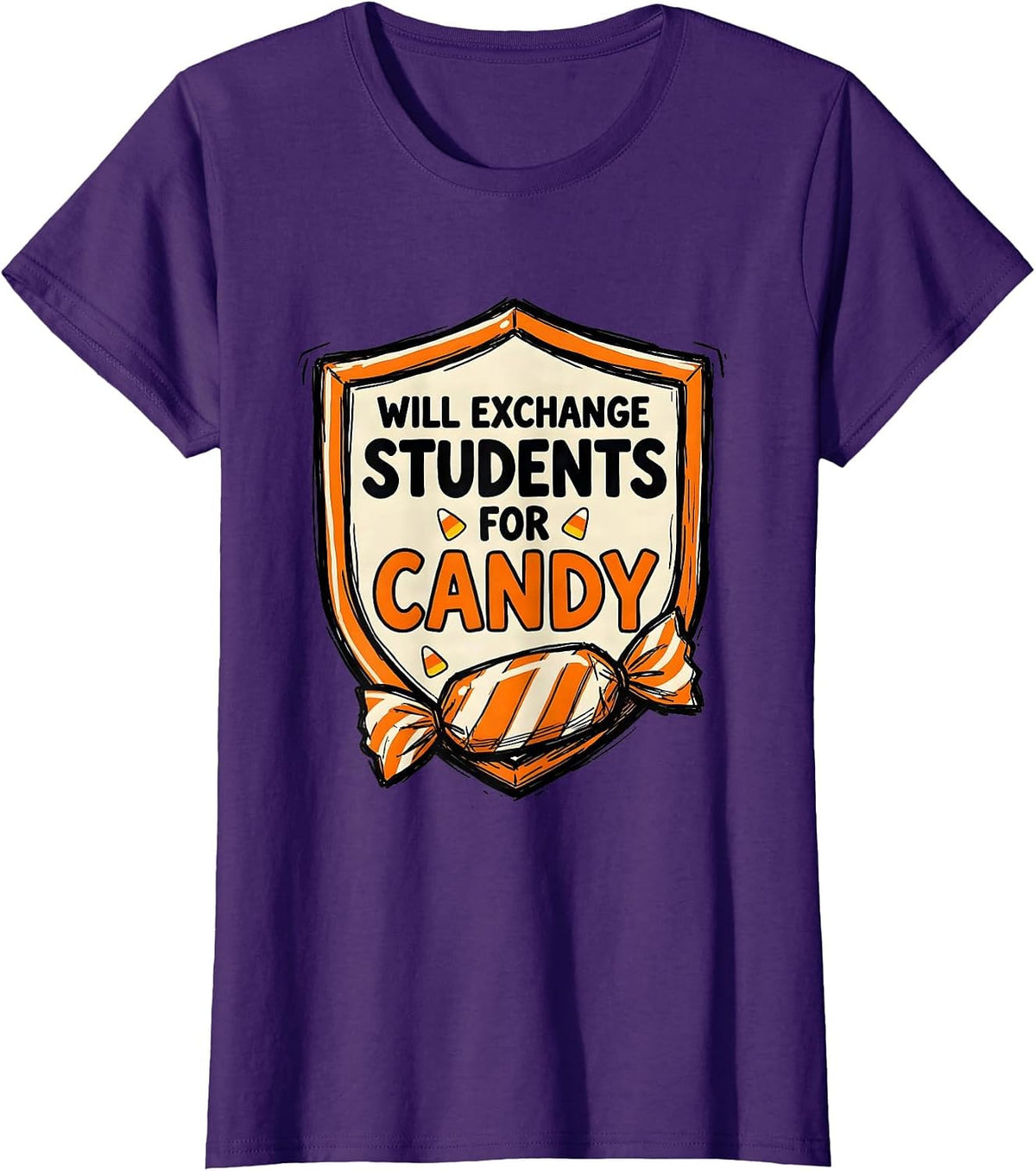 Women's Will Exchange Students For Candy Funny Teacher Halloween T-Shirt - Purple