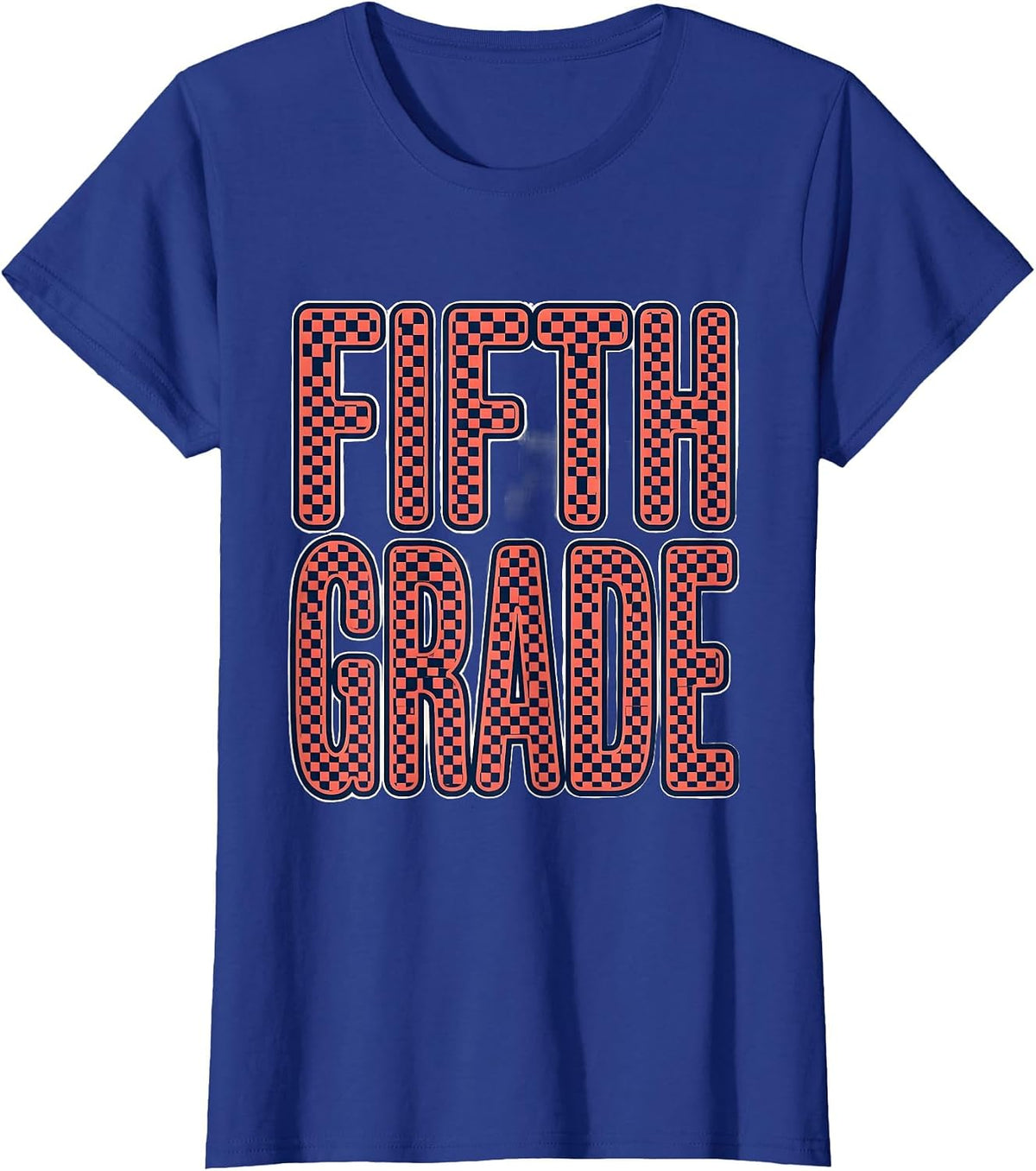Women's Fifth Grade Retro Checkered Girl Teacher Back To School T-Shirt - Royal Blue