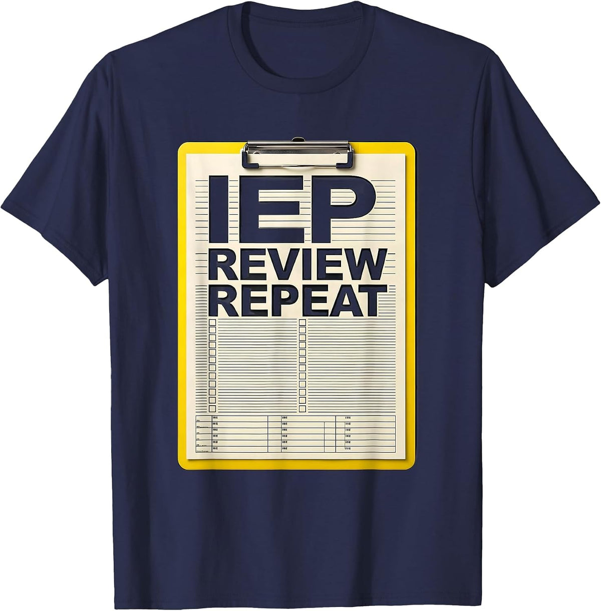 IEP Review Repeat Funny Special Education Teacher SPED Humor T-Shirt - Navy Blue