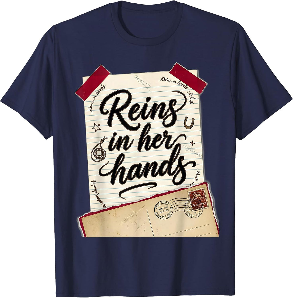 Men's Reins In Her Hands Rodeo Cowgirl Design T-Shirt - Navy Blue