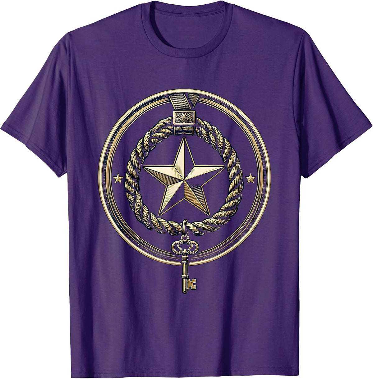 Men's Preschool Teacher Lanyard Keys and Star Graphic T-Shirt - Purple