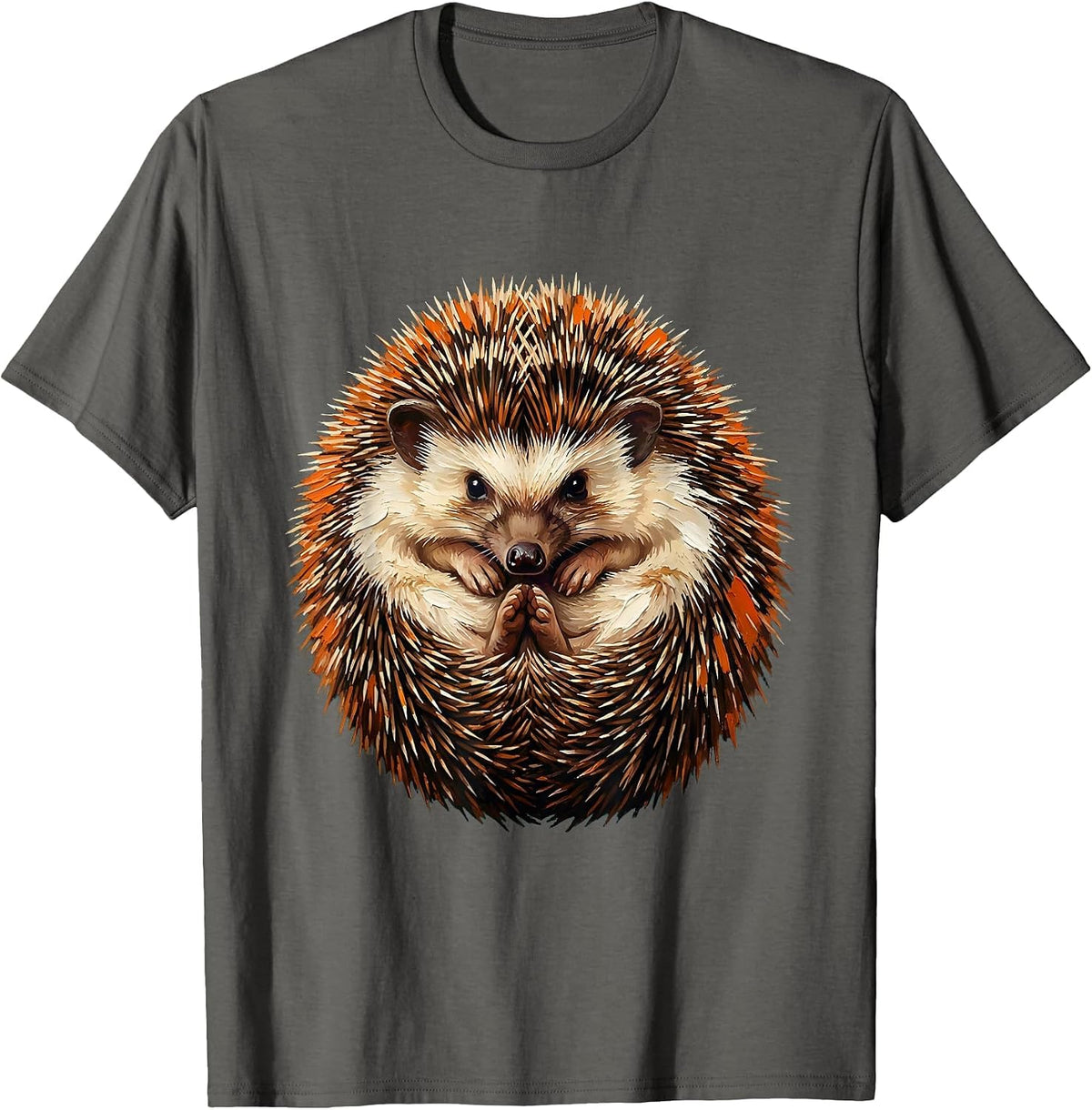 Men's Curled Hedgehog Cute Animal Lover Novelty Humor T-Shirt - Asphalt Grey