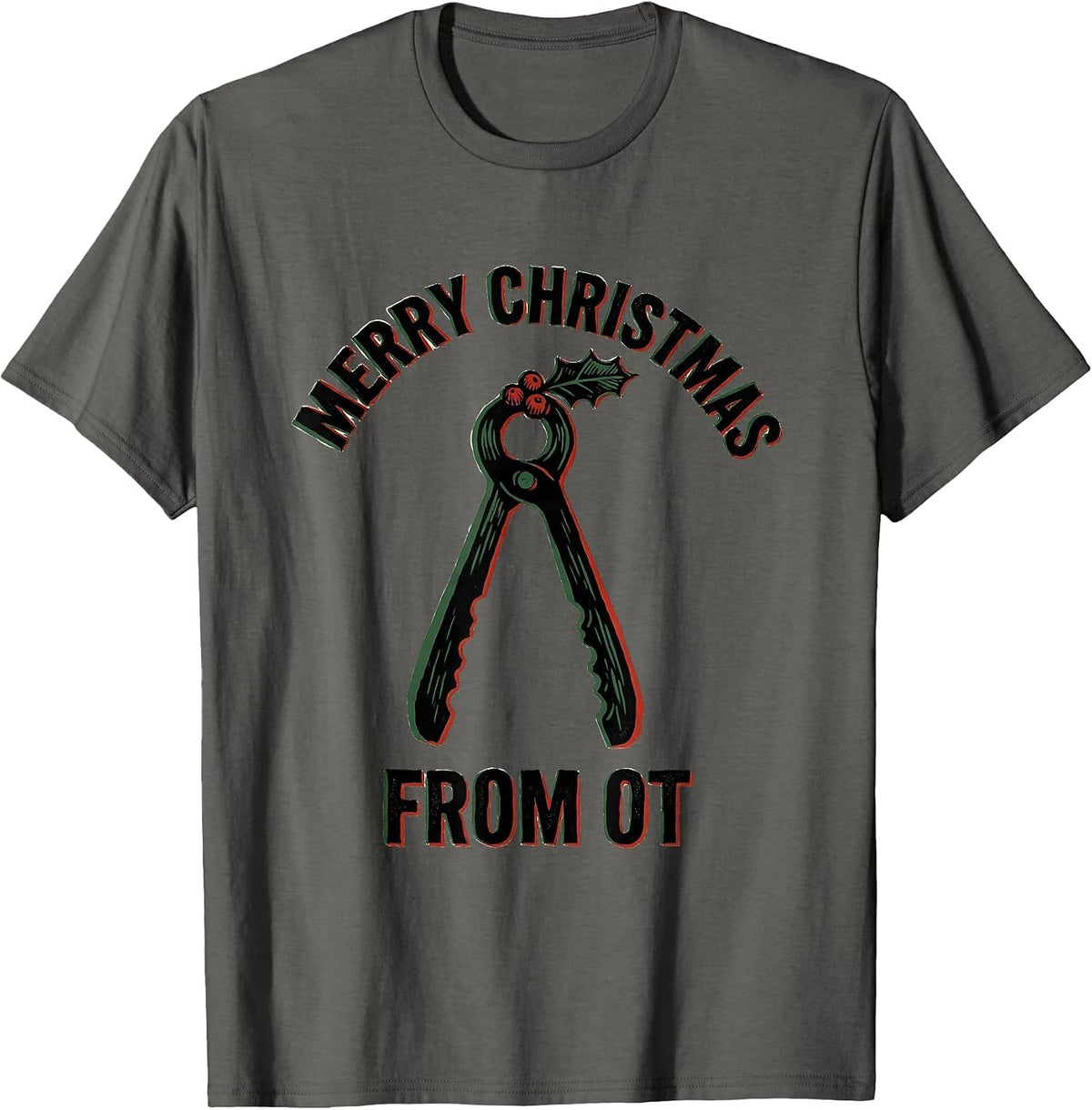 Merry Christmas From OT Linocut Occupational Therapy T-Shirt - Asphalt Grey