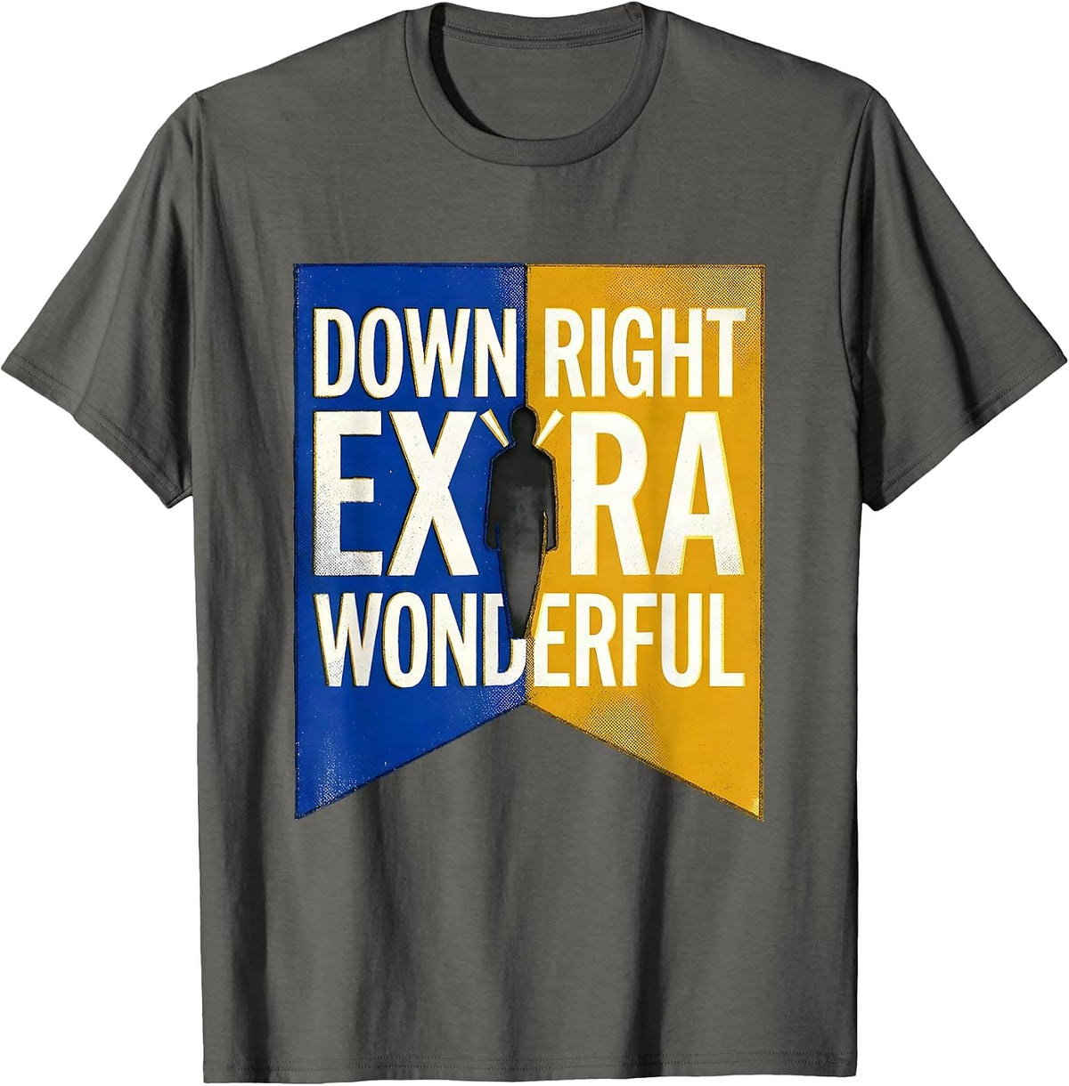 Men's Down Right Extra Wonderful Risograph Down Syndrome Awareness T-Shirt - Asphalt Grey