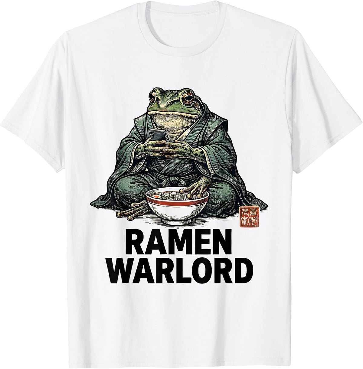 Men's Ramen Warlord Grumpy Frog Japanese Art Anime Meme T-Shirt - White