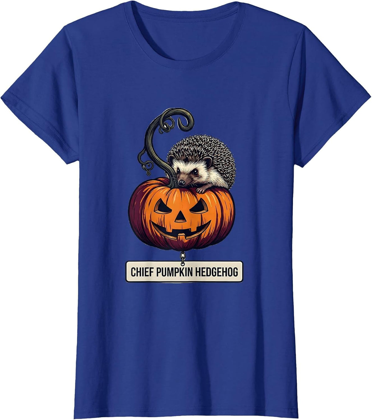Women's Chief Pumpkin Hedgehog Cute Hedgehog Halloween Kids Humor T-Shirt - Royal Blue