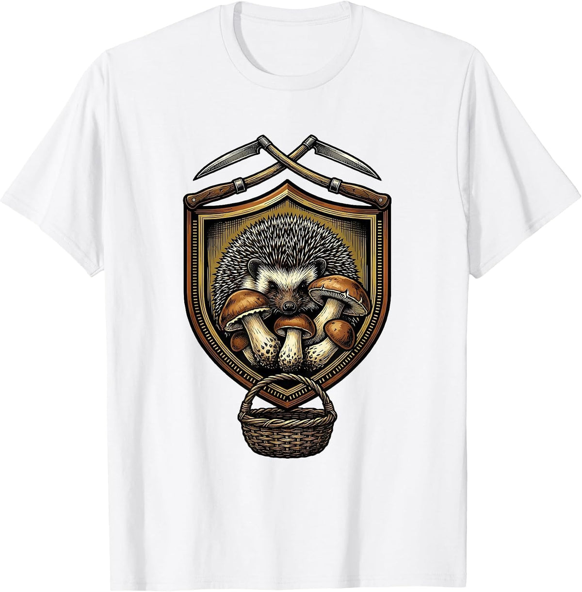 Men's Hedgehog Mushroom Emblem Forager Gift Foraging Hobbyist T-Shirt - White