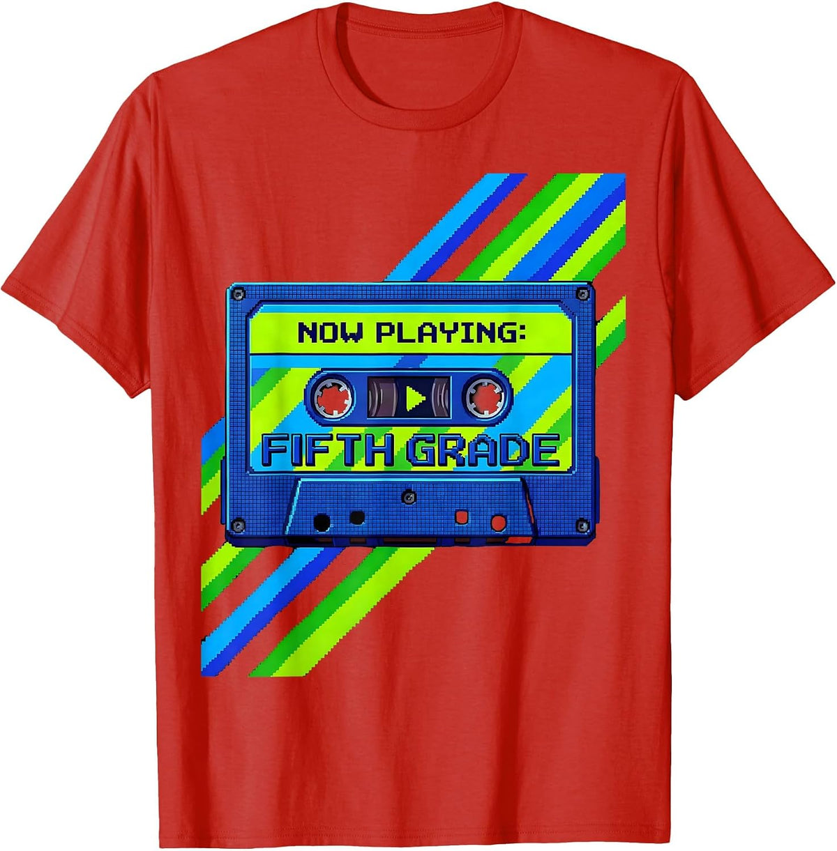 Now Playing Fifth Grade Pixel Art Teacher Student Back To T-Shirt - Red
