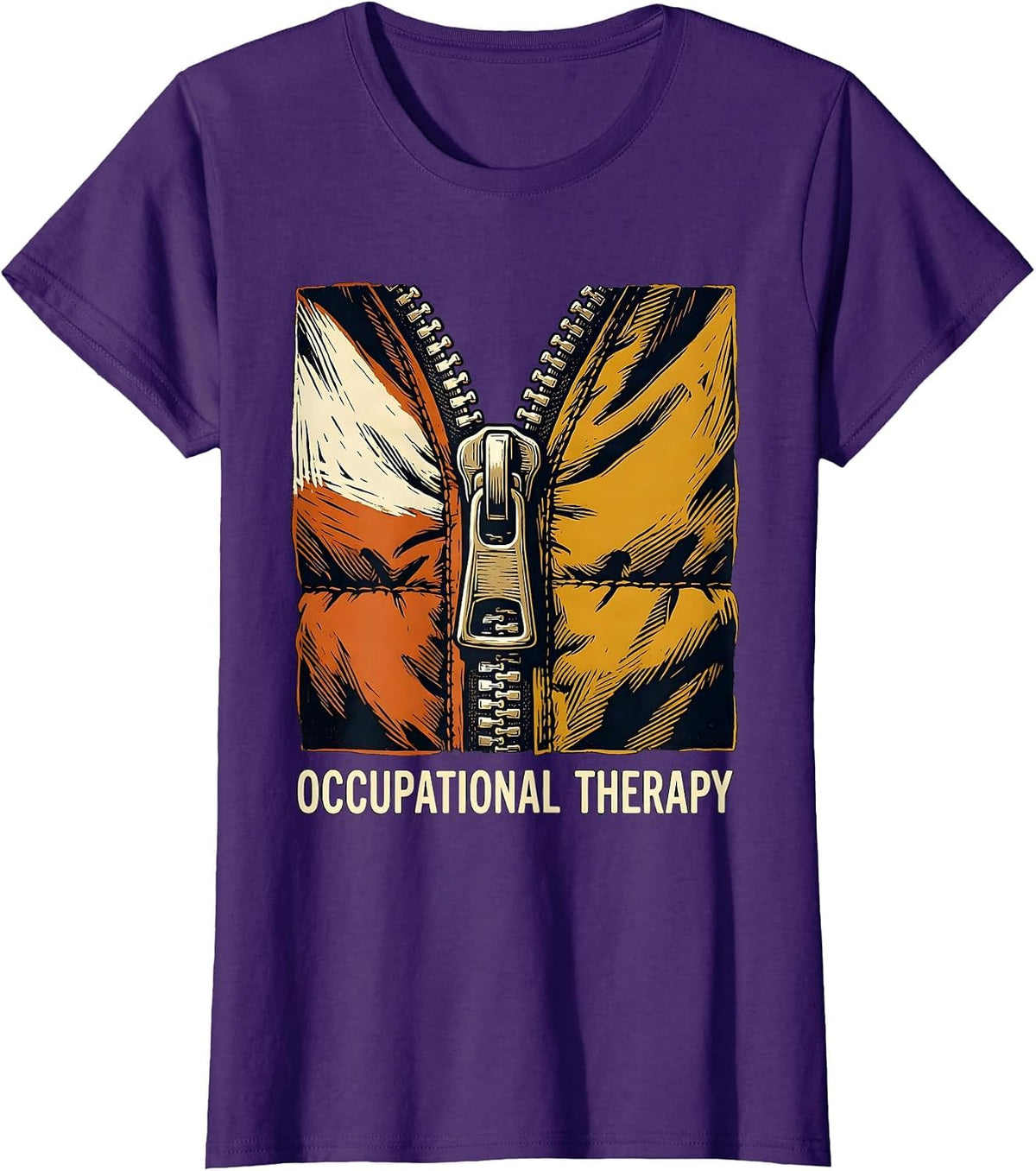 Women's Occupational Therapy Retro Linocut OT Month Gift T-Shirt - Purple