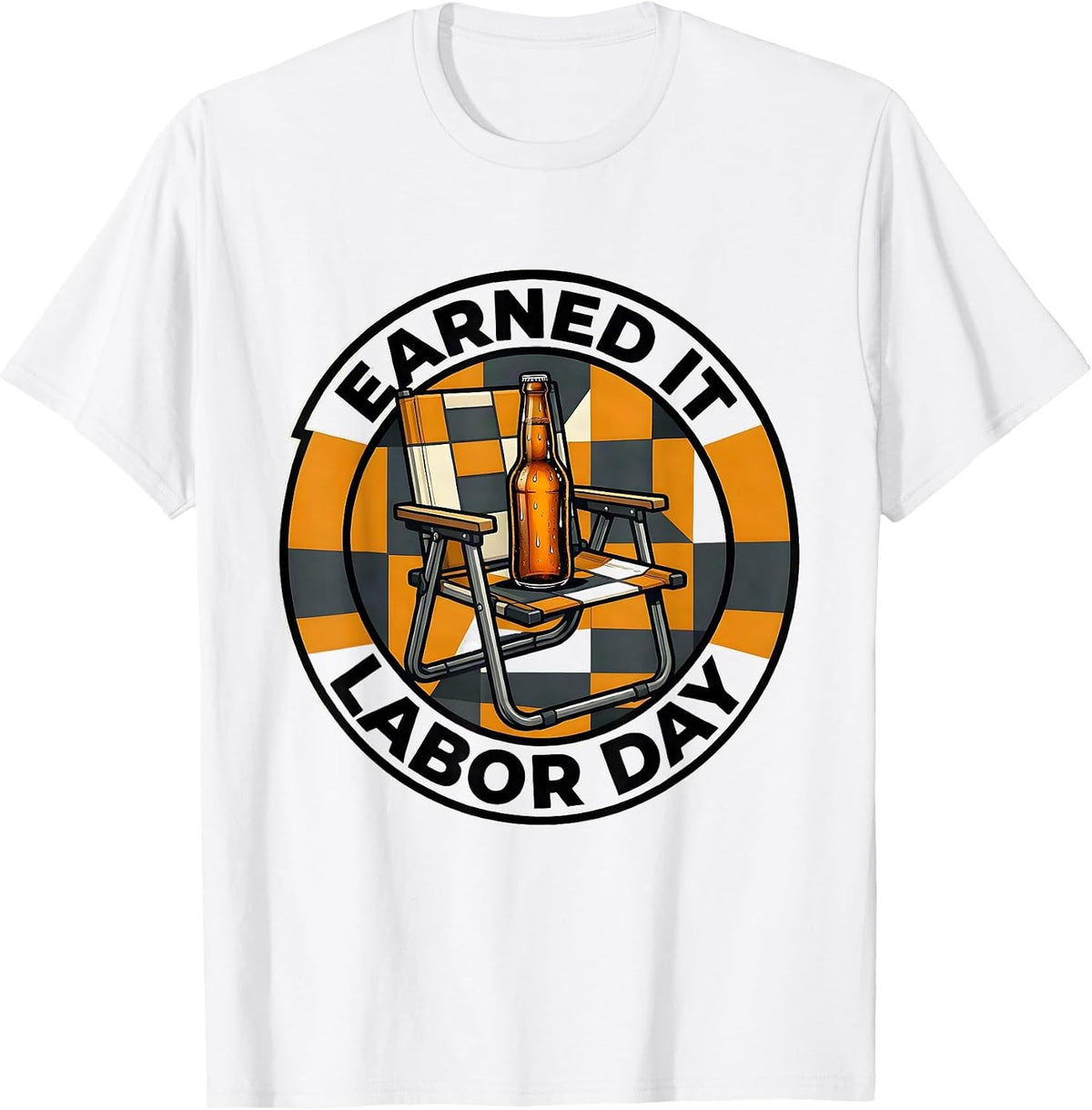Men's Folded Lawn Chair Beer Humor End-Of-Summer Novelty T-Shirt - White