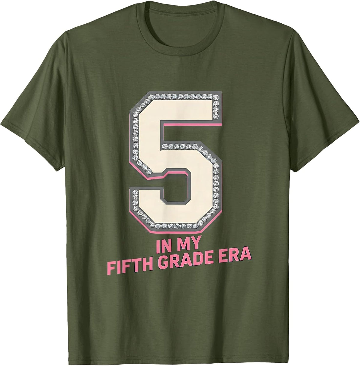 Men's In My Fifth Grade Era Sparkle Varsity Back To School Groovy T-Shirt - Olive Green