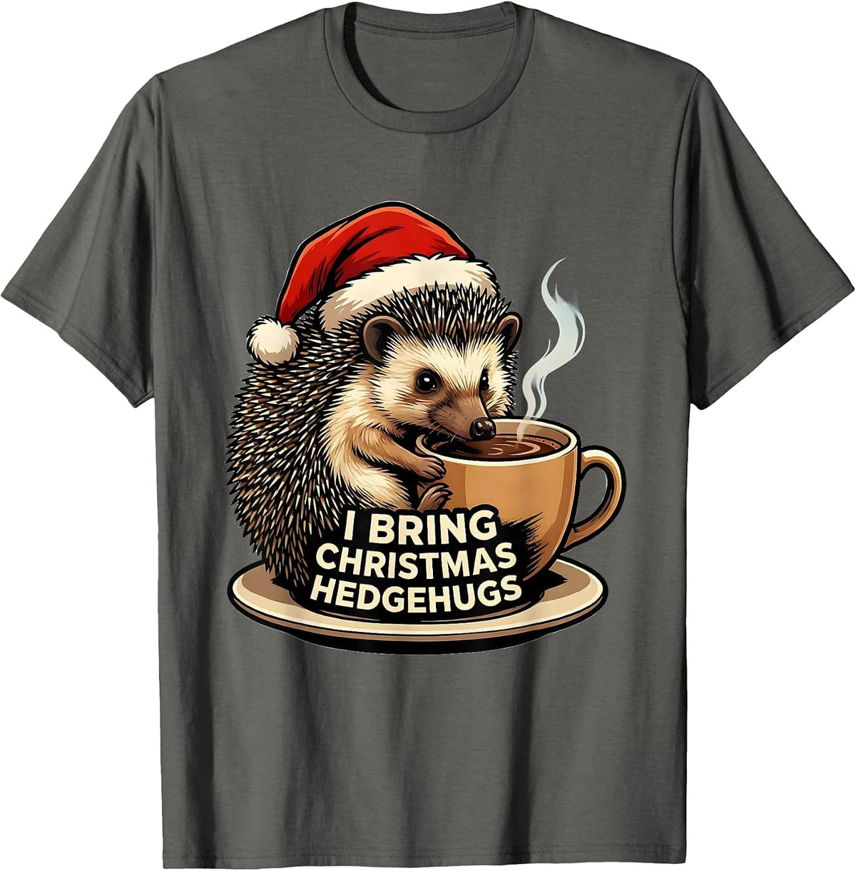 I Bring Christmas Hedgehugs Cute Hedgehog Animal Lover Humor T-Shirt - Asphalt Grey
