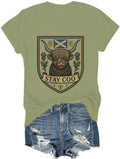 Stay Coo Shirt Scottish Highland Cow Shirt Heilan Coo T-Shirt Funny Cow Shirts for Women Men V Neck Tee - Crewneck Green-1