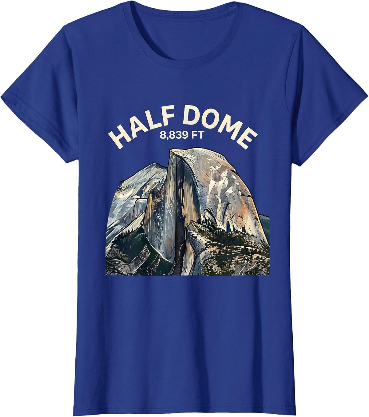 Women's Half Dome 8,839 FT Exploded View Technical Yosemite Hiker T-Shirt - Royal Blue