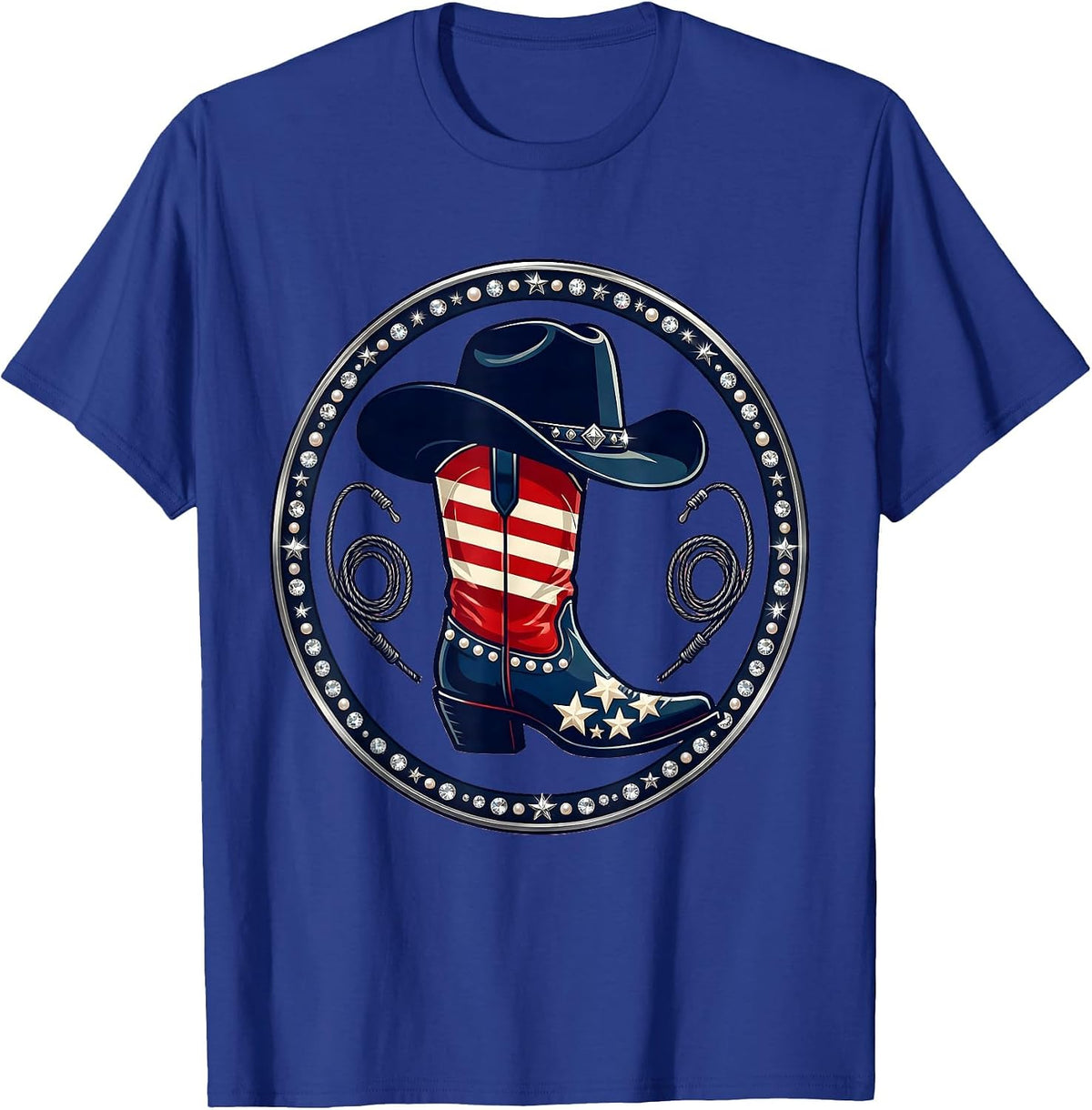 Stars and Stripes Beach Girl Patriotic Design T-Shirt - Royal Blue