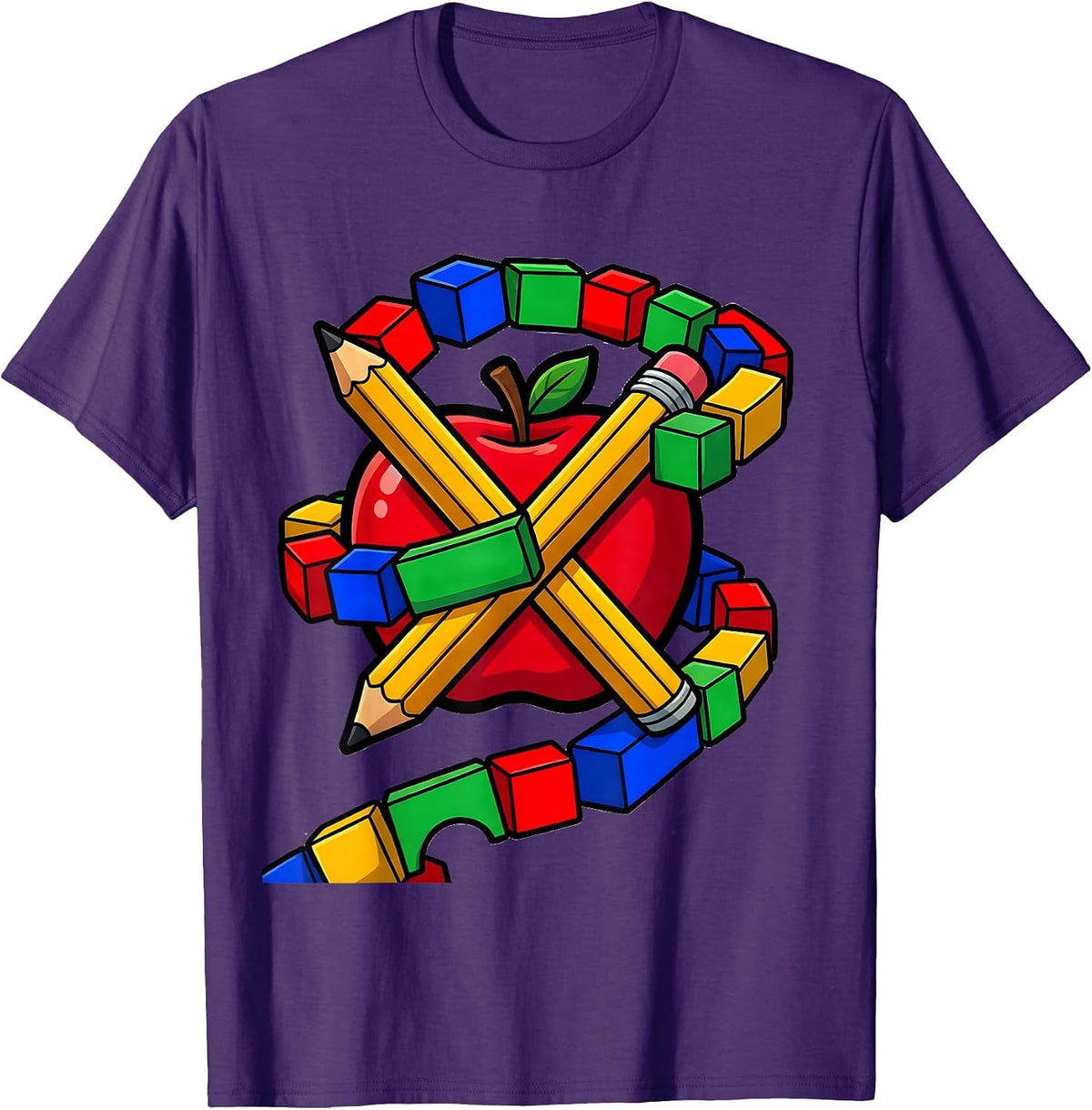 Men's Preschool Teacher Pencil Apple Colorful ABC Graphic T-Shirt - Purple