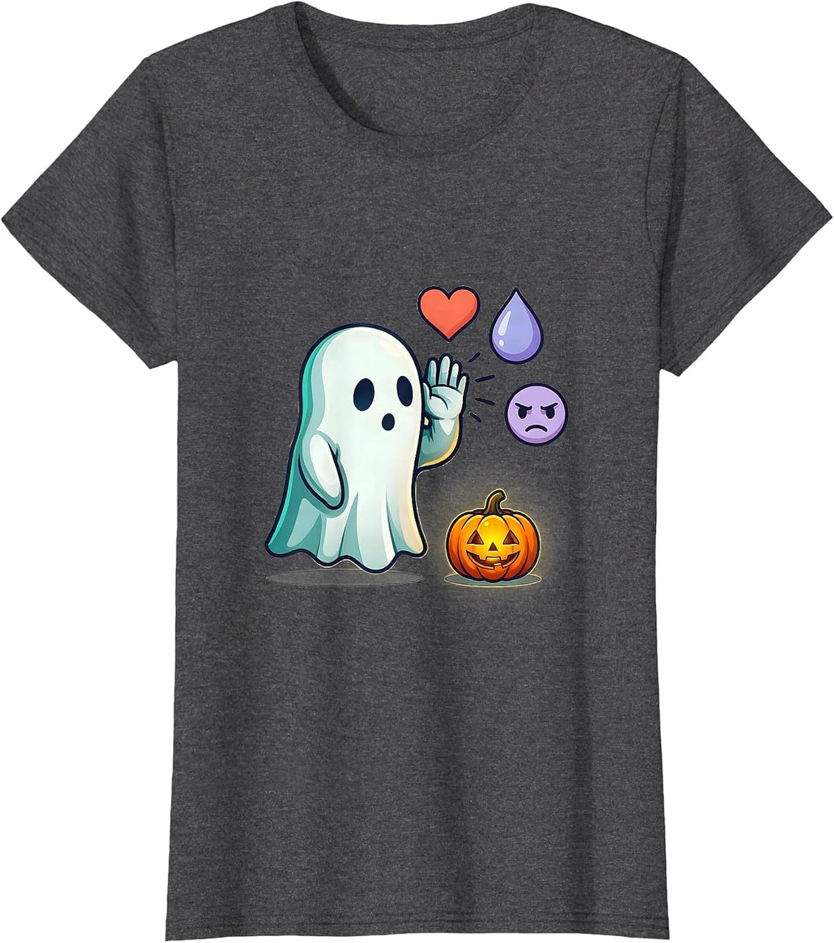 Women's Friendly Ghost Halloween Mental Health Awareness School T-Shirt - Dark Heather Grey