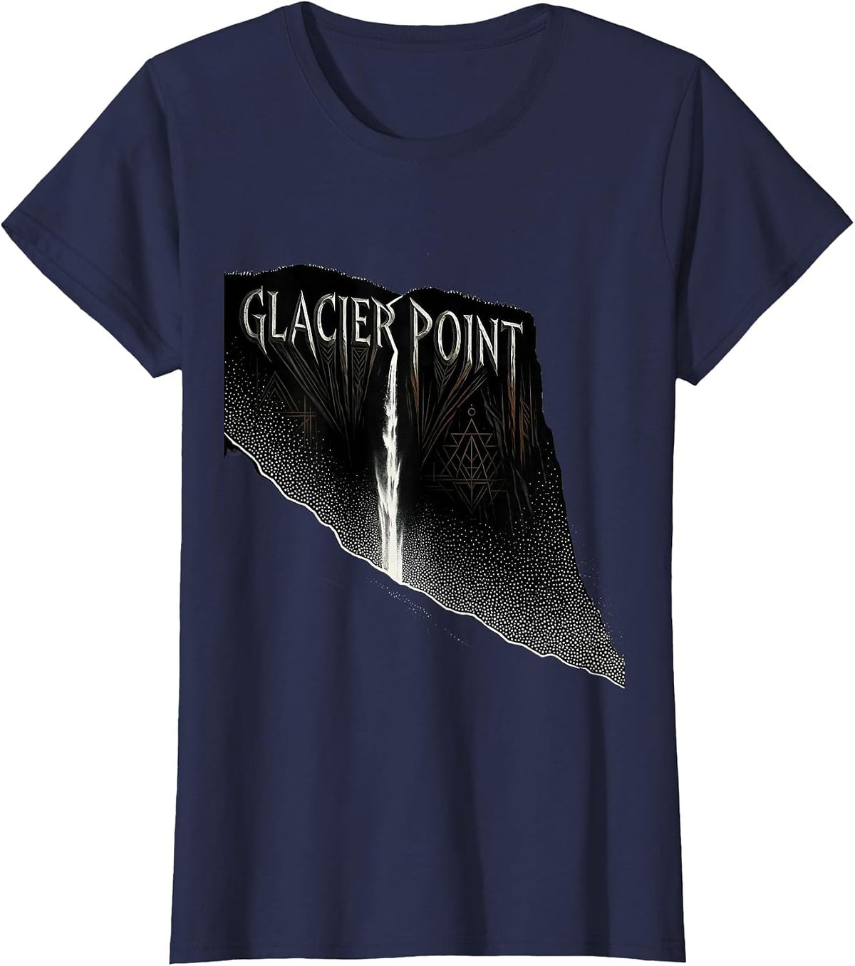 Women's Glacier Point Blackwork Dotwork Yosemite Hiker Nature Lover T-Shirt - Navy Blue