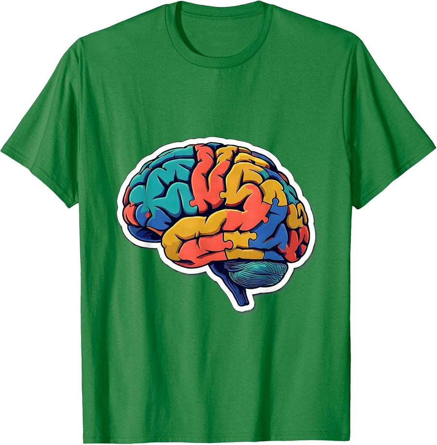 Men's Puzzle Piece Brain Special Education Design T-Shirt - Kelly Green