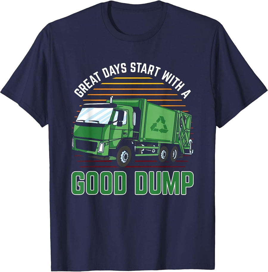 Trash Management Gear Men Great Days Start with A Good Dump T-Shirt - Navy Blue
