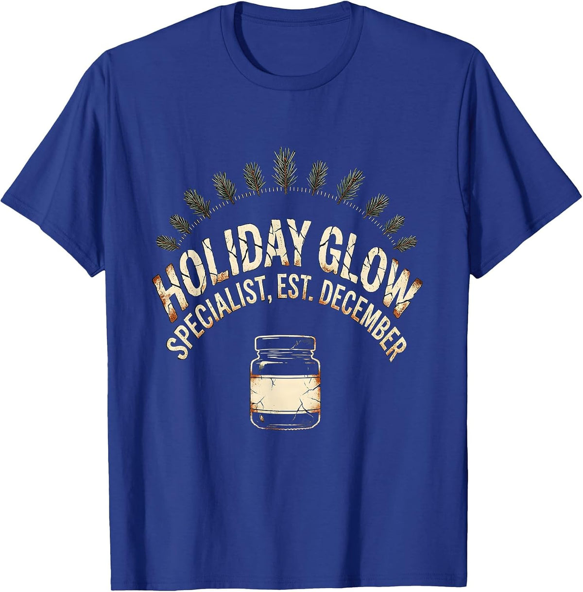 Men's Holiday Glow Specialist Est December Distressed Skincare T-Shirt - Royal Blue