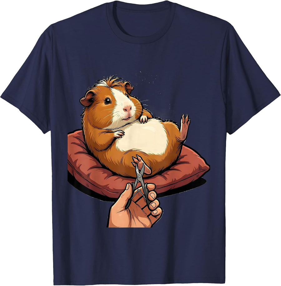 Oversized Tailless Guinea Pig Cartoon Pet Lover Humor T-Shirt - Navy Blue