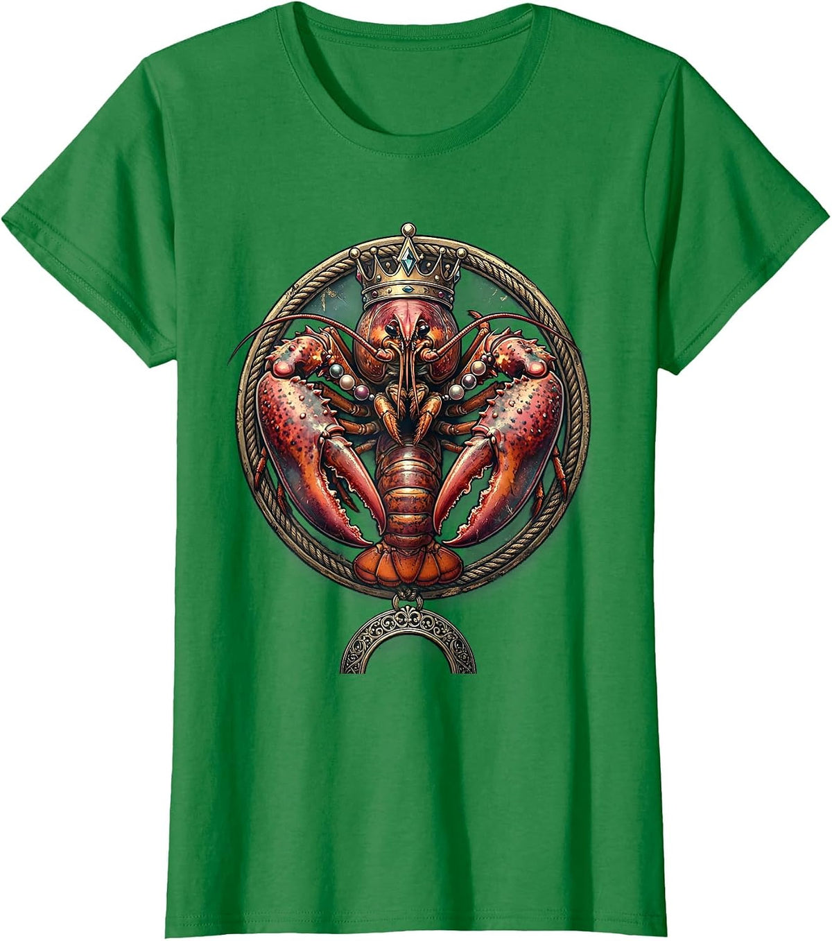 Mardi Gras Crawfish Carnival Crown and Beads T-Shirt - Kelly Green