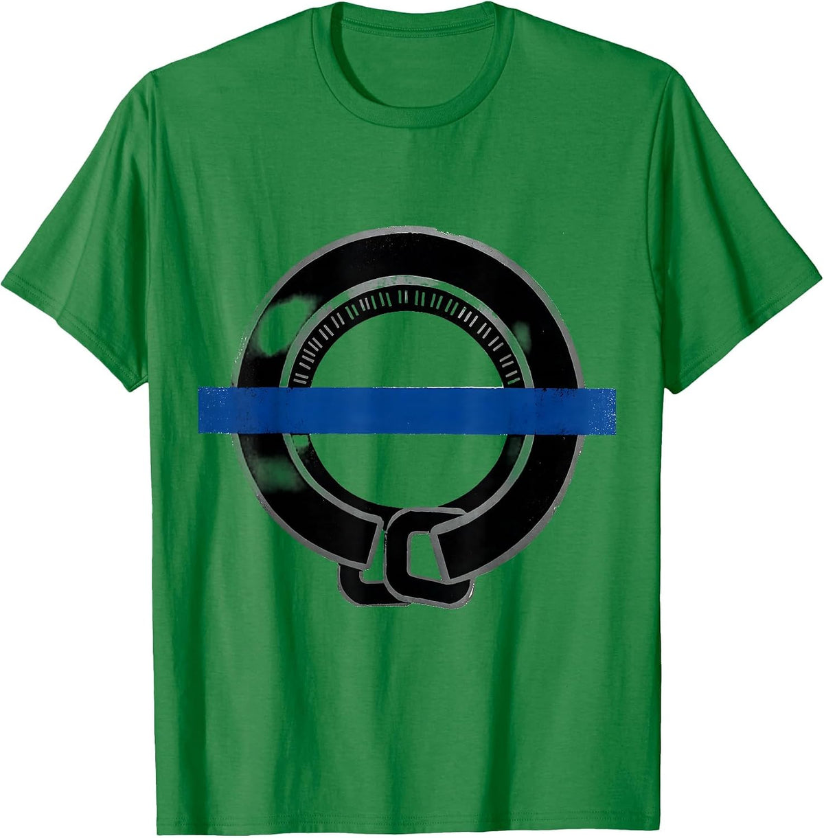 Men's Thin Blue Line Badge Ring Police Support Screenprint T-Shirt - Kelly Green