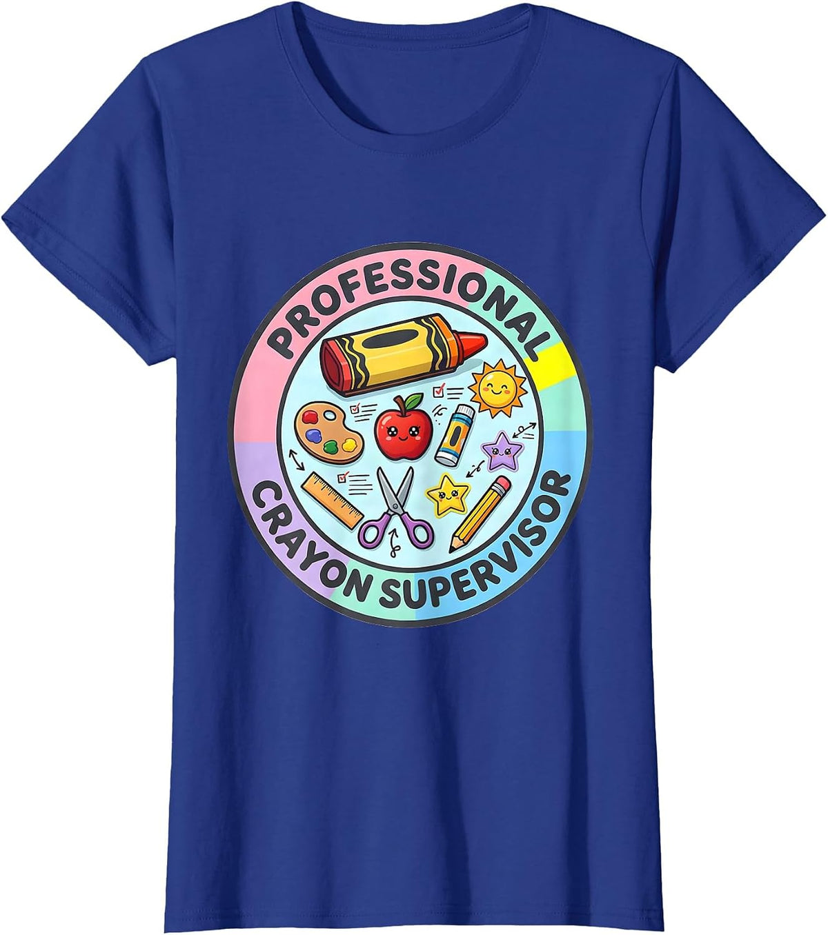 Women's Professional Crayon Supervisor Preschool Teacher T-Shirt - Royal Blue