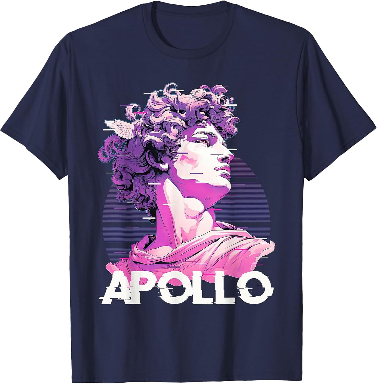 Apollo Greece God Glitch Aesthetic Greek Vaporwave T-Shirt - Navy Blue