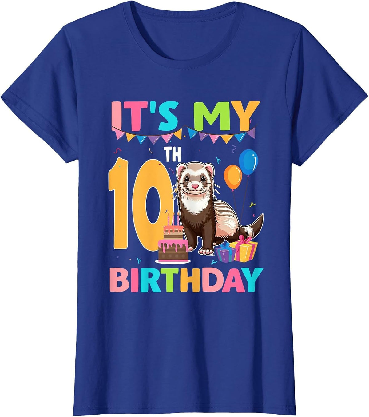 It's My 10th Birthday Ferret Lover 10 Year Old Bday Party T-Shirt - Royal Blue