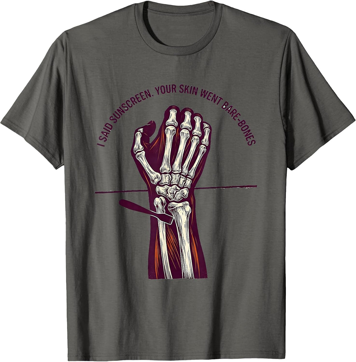 Men's I Said Sunscreen Your Skin Went Bare-Bones Esthetician Humor T-Shirt - Asphalt Grey